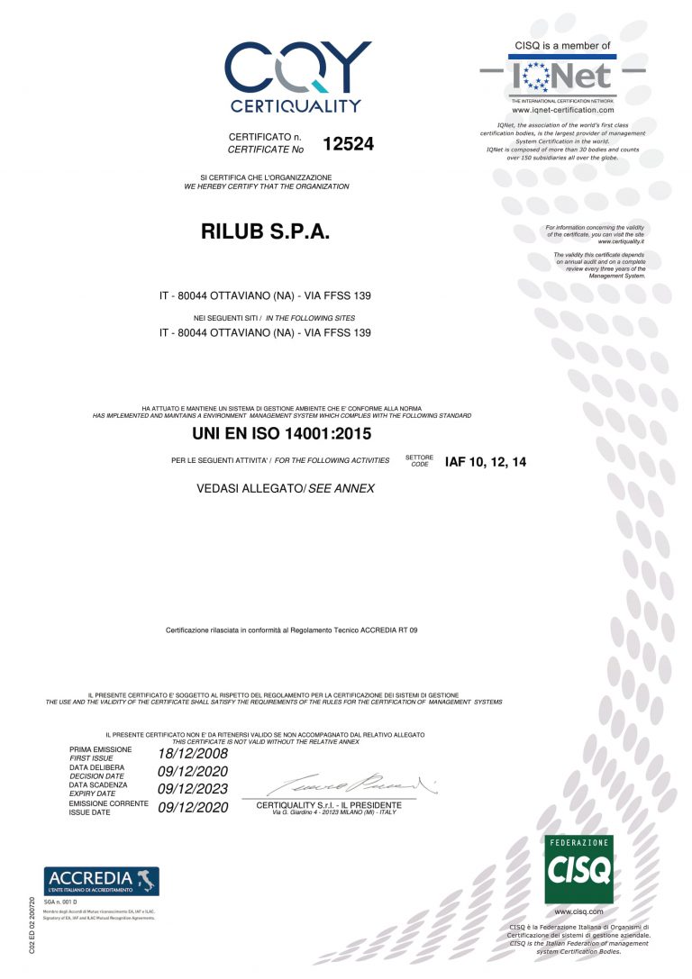 Chứng nhận dầu eurolube