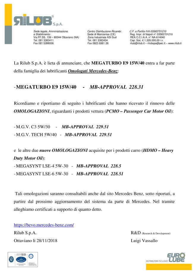 Chứng nhận dầu eurolube
